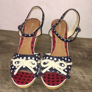 Sperry Blue & White Polka Dot Wedges